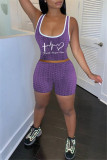 Purple Fashion Casual Print Basic U Neck Sleeveless Two Pieces