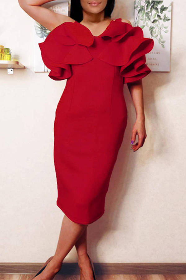 Red Fashion Sexy Solid Patchwork Backless Spaghetti Strap Evening Dress Dresses