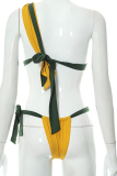 Yellow Vacation Solid Bandage Patchwork Swimwears