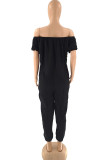 Red Casual Print Patchwork Off the Shoulder Loose Jumpsuits