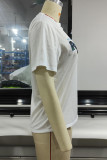 White Sexy Street Print Bandage Patchwork Slit T-Shirts