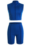 Coffee Casual Sportswear Solid Patchwork O Neck Sleeveless Two Pieces