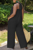 Black Fashion Casual Solid Hollowed Out Backless Halter Regular Jumpsuits
