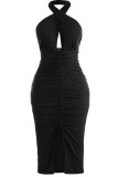 Red Sexy Solid Patchwork Cardigan Halter One Step Skirt Dresses