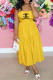 Yellow Fashion Sexy Print Letter Spaghetti Strap Princess Dresses