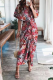 Red Fashion Print Patchwork V Neck Straight Dresses