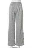 Grey Fashion Casual Solid Basic Regular High Waist Trousers