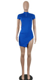 Red Sexy Solid Patchwork Backless Slit Half A Turtleneck One Step Skirt Dresses