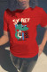 Red Fashion Casual Letter Cartoon Print Basic O Neck T-Shirts
