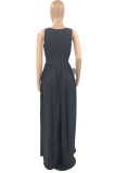 Grey Fashion Casual Solid Basic O Neck Vest Dress