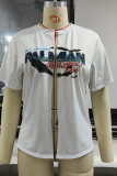 White Sexy Street Print Bandage Patchwork Slit T-Shirts