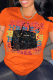 Orange Fashion Street Print Patchwork Letter O Neck T-Shirts