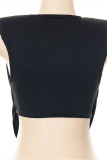 Black Fashion Sexy Solid Patchwork U Neck T-Shirts