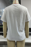 White Sexy Street Print Bandage Patchwork Slit T-Shirts