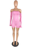 Pink Fashion Sexy Solid Backless Off the Shoulder Skinny Romper