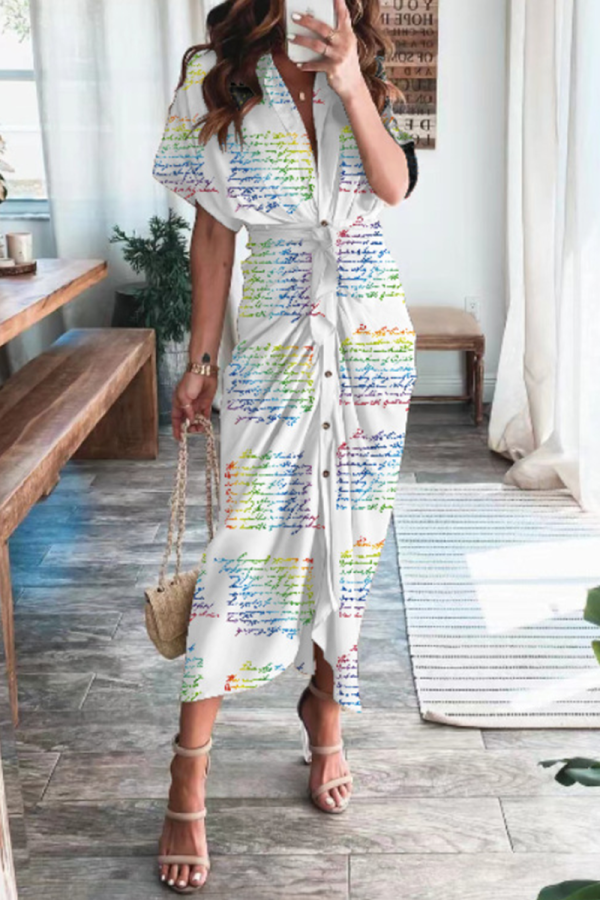 Colour Fashion Print Patchwork V Neck Straight Dresses