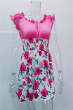 Pink Fashion Casual Print Patchwork O Neck Sleeveless Dress