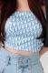 Blue Fashion Street Print Letter Strapless Tops