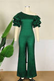 Rose Red Fashion Casual Solid Patchwork Oblique Collar Regular Jumpsuits