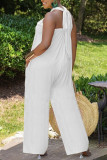 White Fashion Casual Solid Hollowed Out Backless Halter Regular Jumpsuits