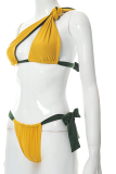 Yellow Vacation Solid Bandage Patchwork Swimwears