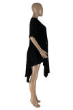 Coffee Fashion Casual Solid Tassel Patchwork Asymmetrical O Neck T-Shirts