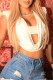 White Fashion Sexy Solid Patchwork U Neck T-Shirts