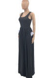 Grey Fashion Casual Solid Basic O Neck Vest Dress