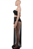 Black Sexy Casual Solid Split Joint Backless Strapless Sleeveless Two Pieces
