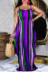 Purple Sexy Casual Striped Print Backless Spaghetti Strap Sleeveless Dress
