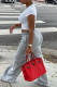 Grey Fashion Casual Solid Basic Regular High Waist Trousers