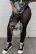 Black Sexy Solid See-through Mesh Skinny High Waist Pencil Solid Color Bottoms