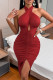 Red Sexy Solid Patchwork Cardigan Halter One Step Skirt Dresses