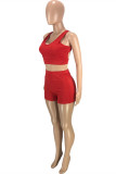 Red Fashion Casual Solid Split Joint Backless U Neck Sleeveless Two Pieces