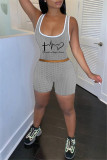 Purple Fashion Casual Print Basic U Neck Sleeveless Two Pieces