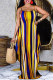 Yellow Sexy Casual Striped Print Backless Spaghetti Strap Sleeveless Dress