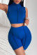 Royal Blue Casual Sportswear Solid Patchwork O Neck Sleeveless Two Pieces