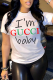White Fashion Daily Print Patchwork Letter O Neck T-Shirts