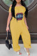 Yellow Casual Print Patchwork Off the Shoulder Loose Jumpsuits