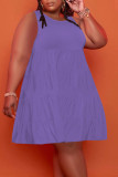 Purple Casual Solid Split Joint O Neck A Line Plus Size Dresses