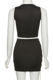 Black Sexy Solid Patchwork Cross Straps O Neck Sleeveless Two Pieces