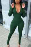 Black Green Casual Solid V Neck Skinny Jumpsuits
