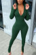 Black Green Casual Solid V Neck Skinny Jumpsuits