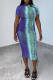 Blue Fashion Casual Print Basic O Neck Short Sleeve Dress
