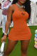 Tangerine Red Fashion Print Patchwork One Shoulder Pencil Skirt Dresses