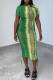 Green Fashion Casual Print Basic O Neck Short Sleeve Dress