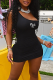 Black Fashion Print Patchwork One Shoulder Pencil Skirt Dresses