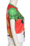 Red Fashion Casual Print Basic O Neck T-Shirts