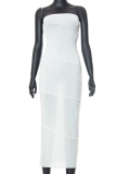 White Sexy Solid Patchwork Strapless Pencil Skirt Dresses