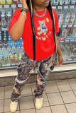 Red Fashion Casual Print Basic O Neck T-Shirts